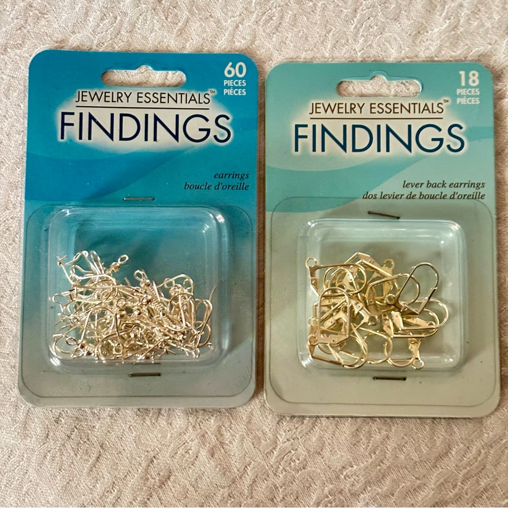 Jewelry Essentials Silver Tone Earring Findings. Lever back and fish hook w ball
